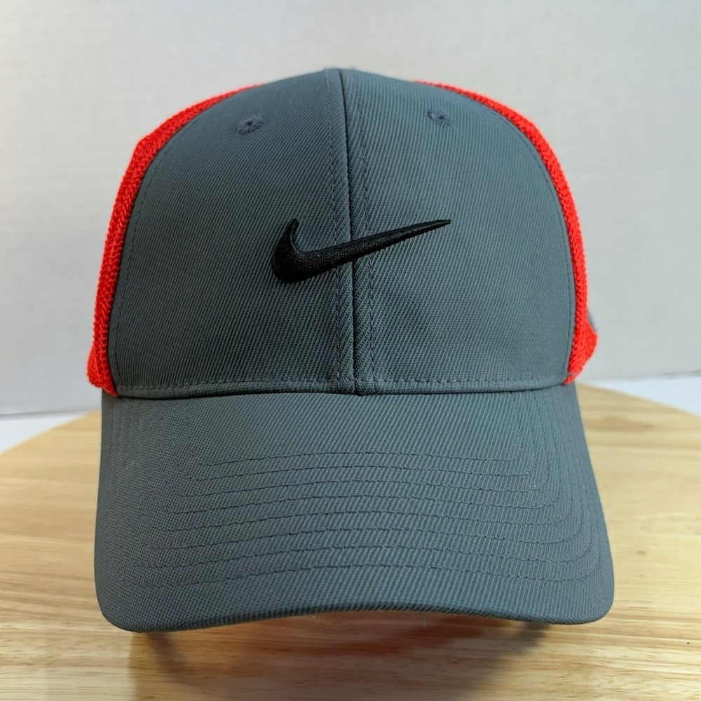 Nike Golf RZN VRS Flexfit Mesh Back Stretch Logo Golf Hat Cap L/XL Gray/Orange